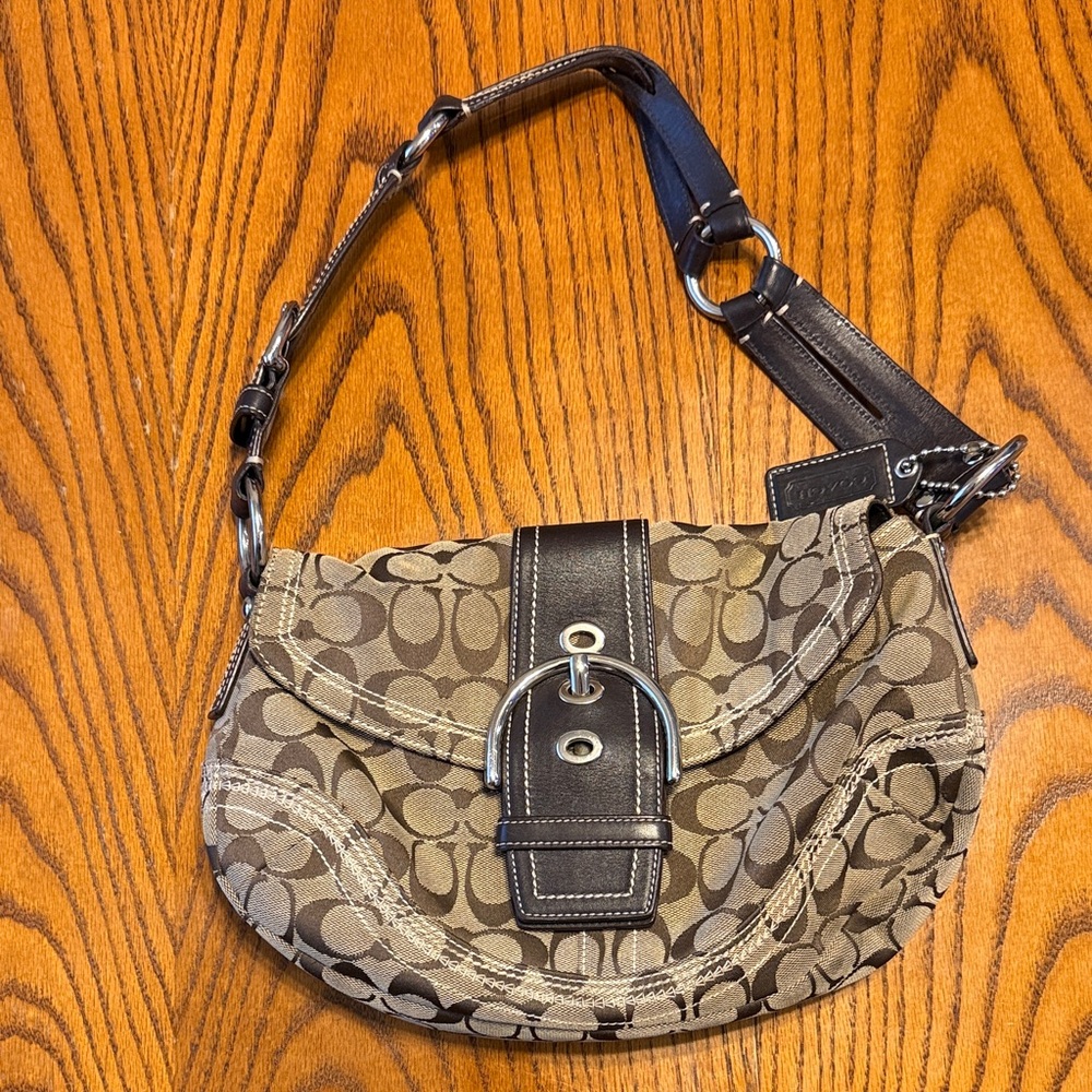 Beige Brown Signature C Soho Shoulder Bag